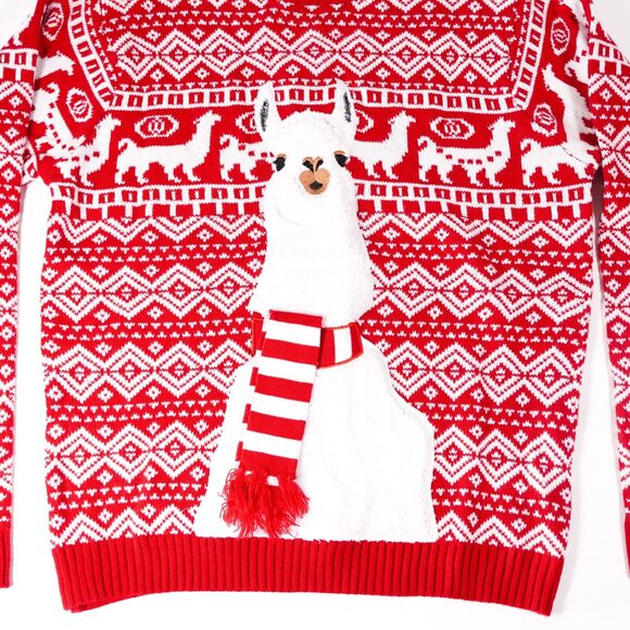 Blizzard Bay Llama Christmas Ugly Sweater Knit Pullover Sweatshirt Red Large - Picture 2 of 9